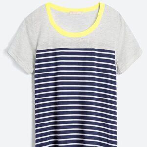 Skies Are Blue Gray and Black Striped Tee with Yellow Accent